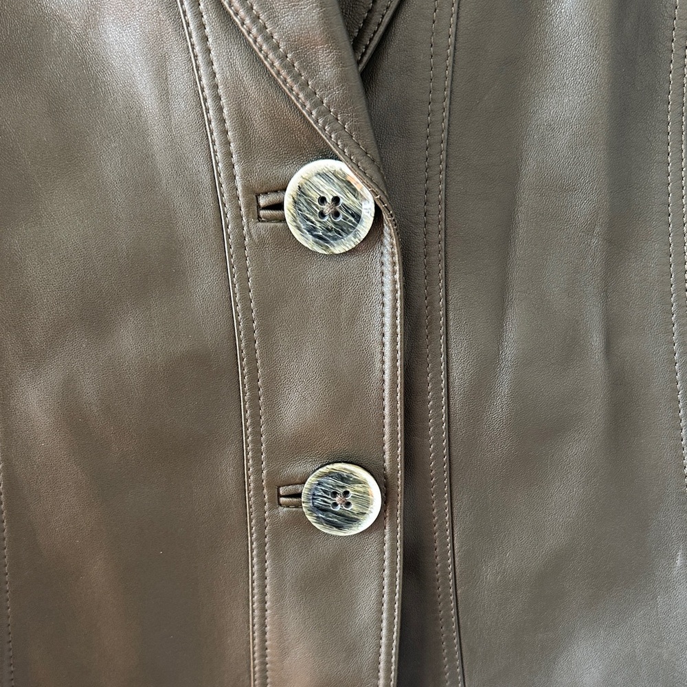 Lafayette 148 New York Dark Olive Leather Lambskin Blazer - Picture 7 of 9